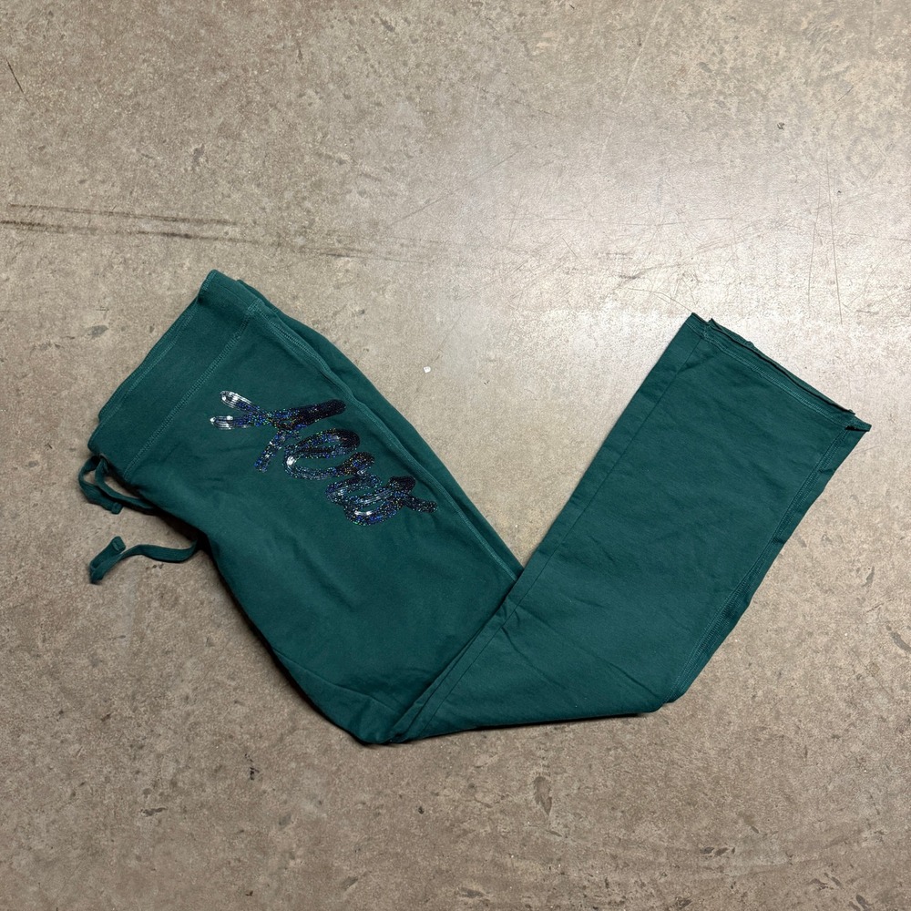 Aeropostale Womens XL Green Sequin Aero Logo Fleece Sweatpants Straight Leg